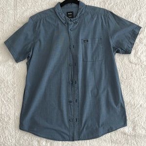 RVCA Men’s Blue Slim Fit Button Up Short Sleeve Shirt